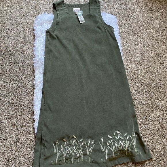 Cracker Barrel Maxi Dress Boho Floral Embroidered Green Size Medium - Picture 2 of 11